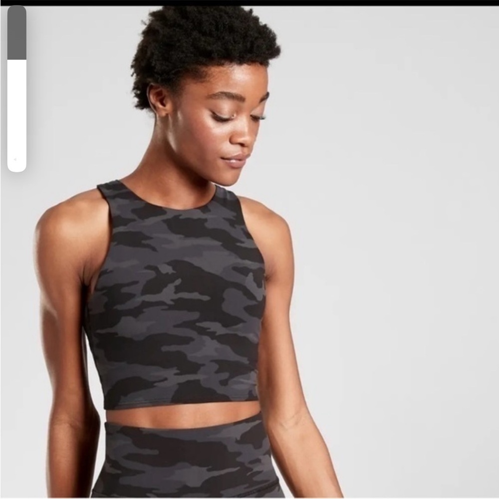 Athleta Black & Gray Camo High-Neck Sports Bra